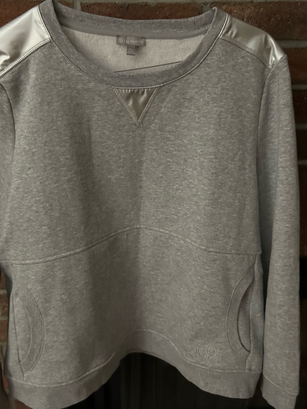 Talbots Light Gray Crewneck Sweatshirt with Shiny Shoulder Accents